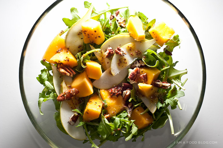 papaya pear arugula salad with lime mustard dressing - www.iamafoodblog.com
