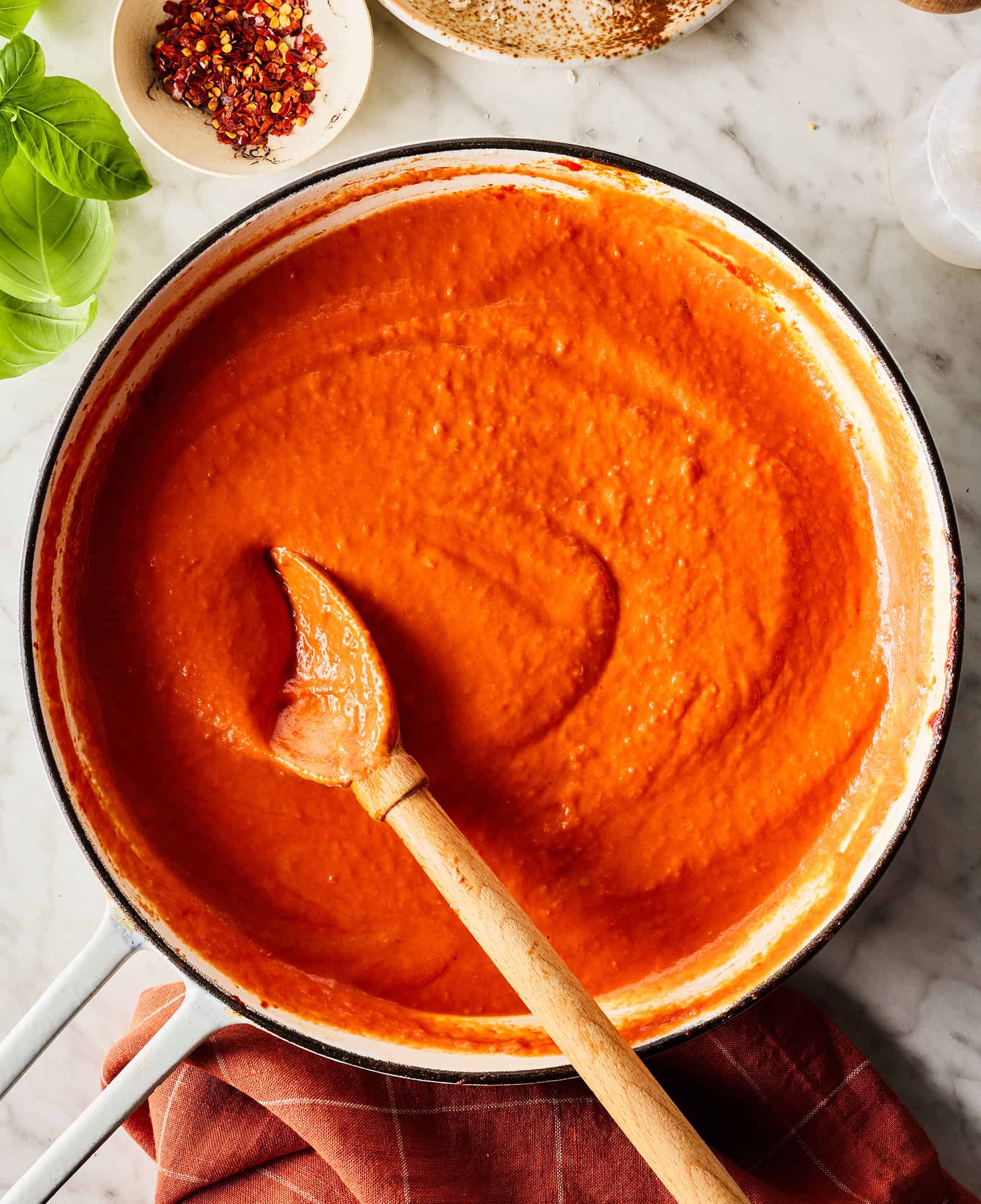 Homemade vodka sauce in skillet