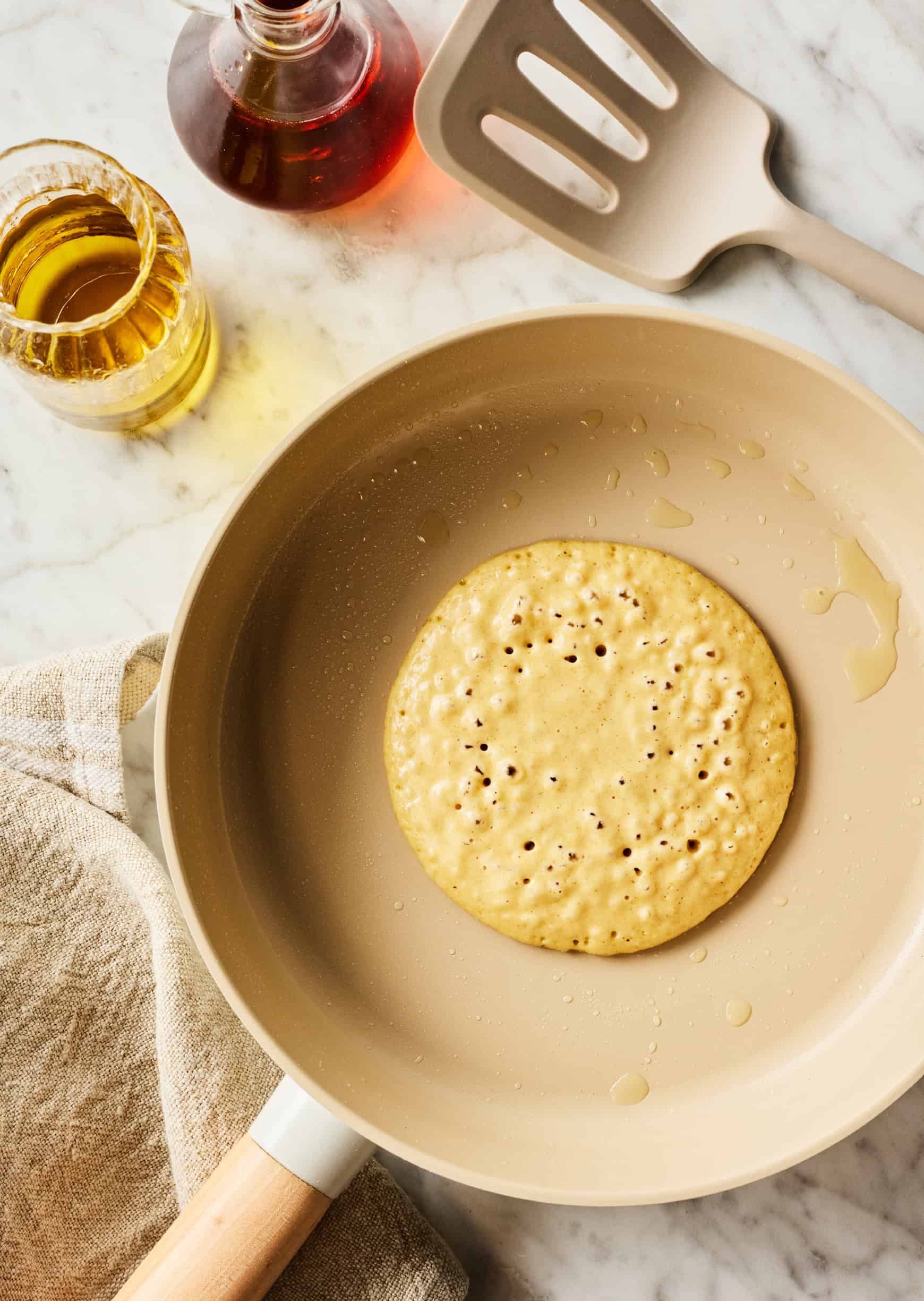 Cooking protein pancakes in skillet