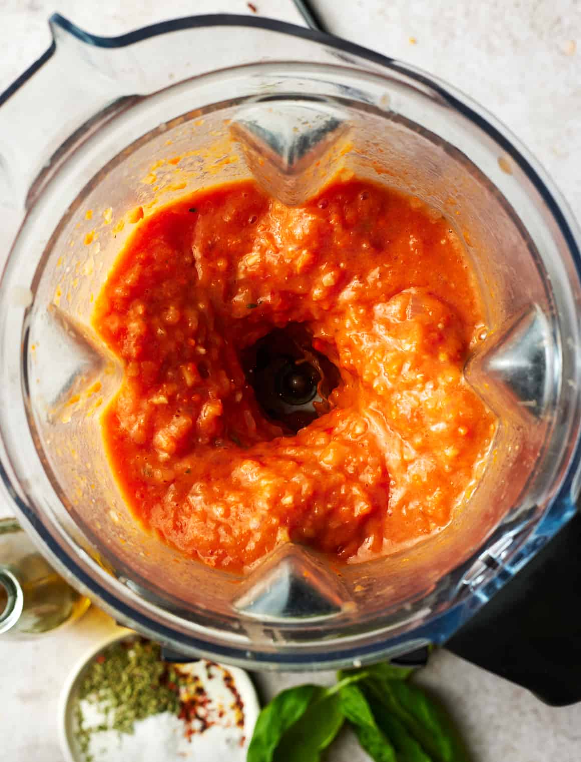Homemade tomato soup in a blender
