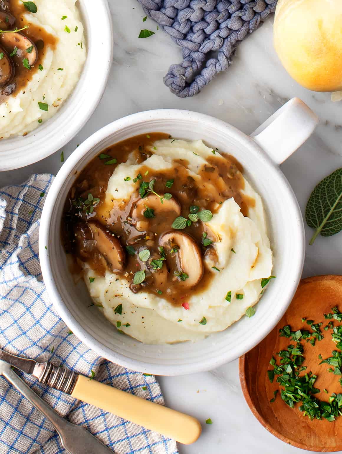 Mushroom gravy over mashed cauliflower
