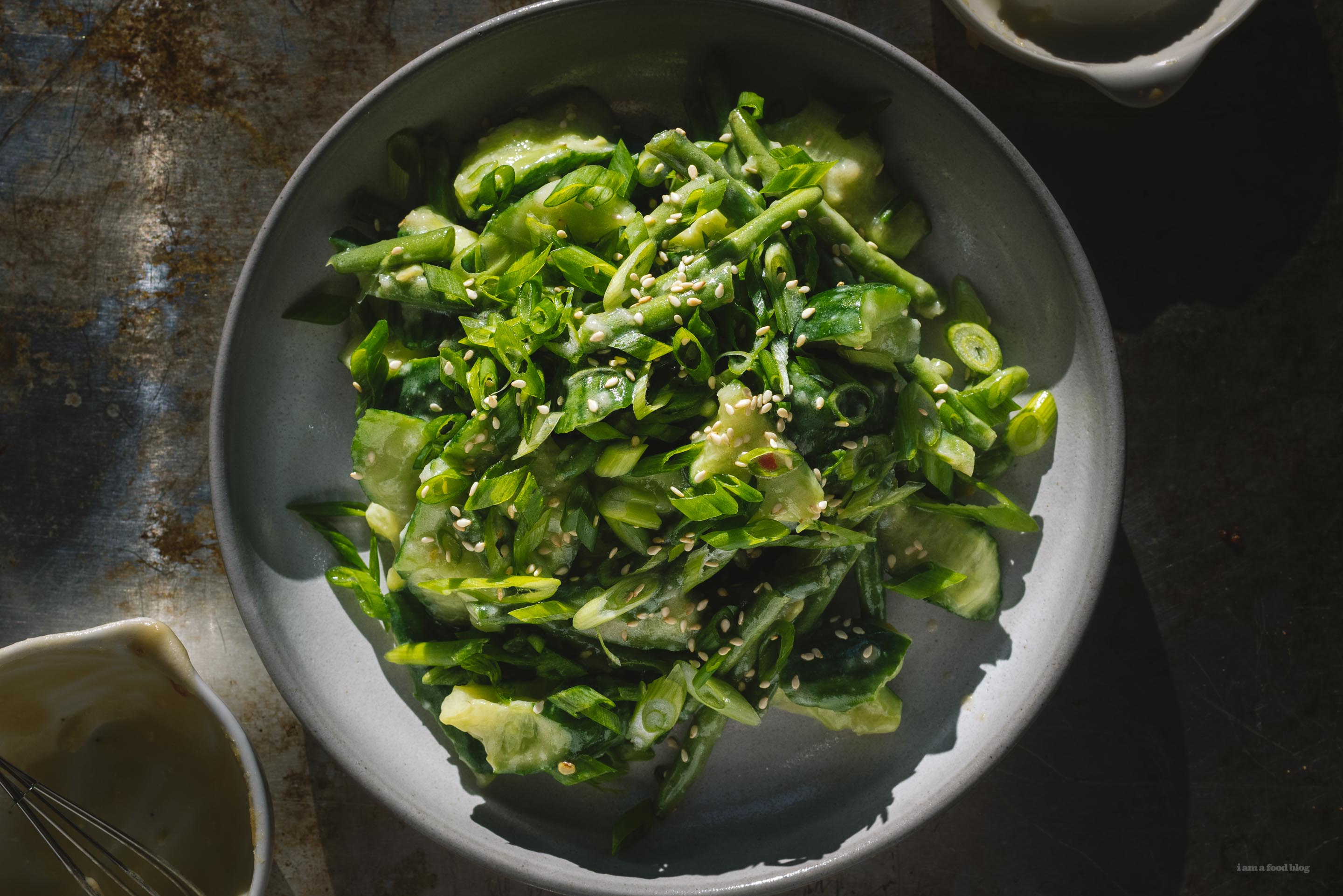 miso smashed cucumber and green bean salad - www.iamafoodblog.com