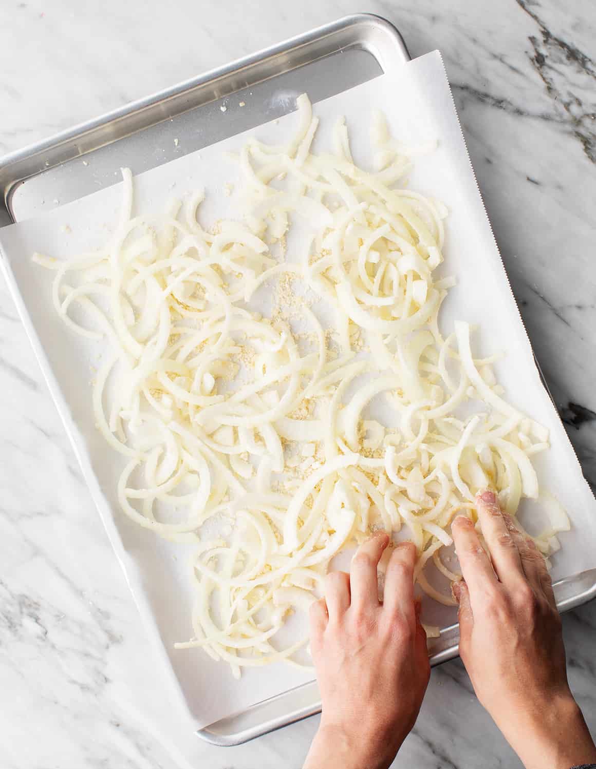 Onions on a baking sheet