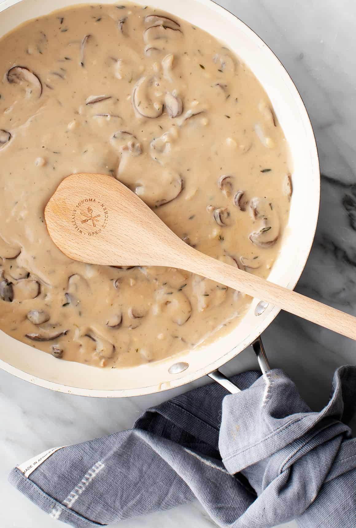 Creamy mushroom sauce in a skillet