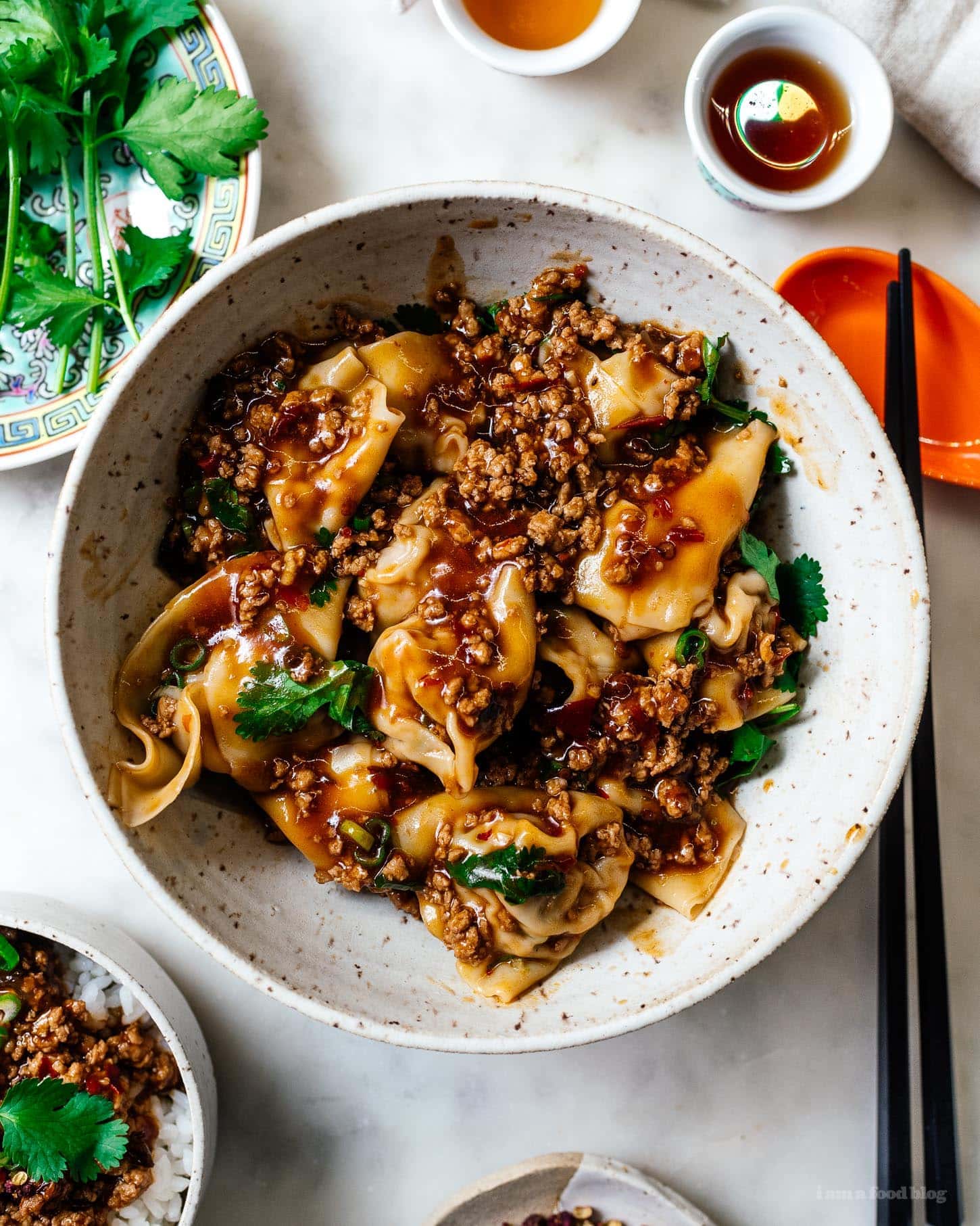 turkey wontons in turkey mapo sauce | www.iamafoodblog.com