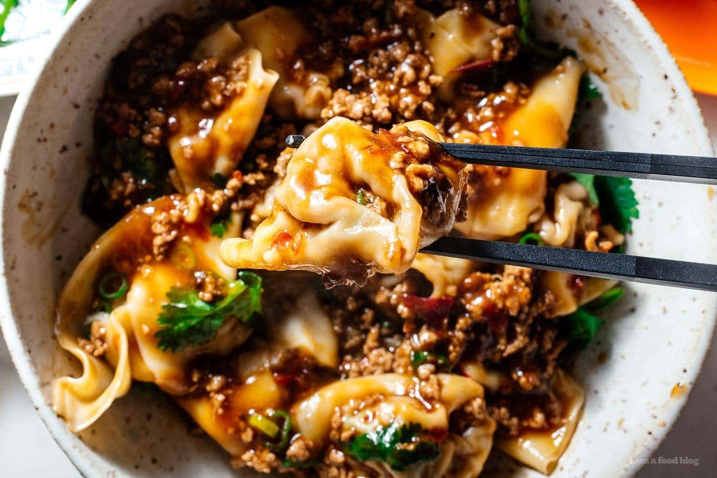 turkey wontons in turkey mapo sauce | www.iamafoodblog.com
