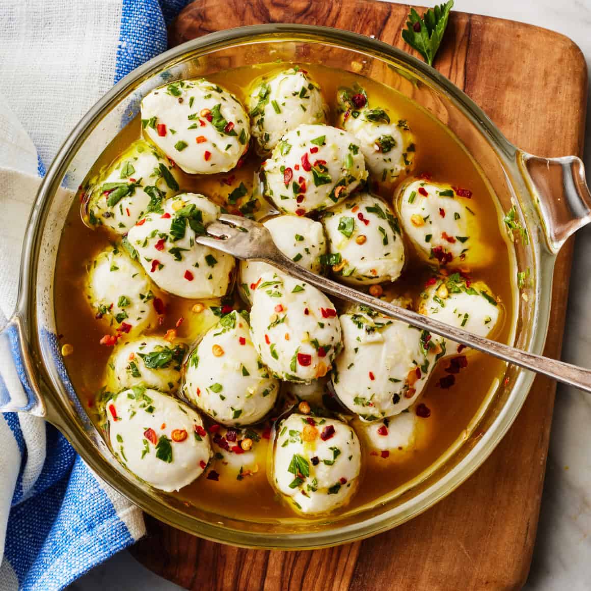 Easy holiday appetizers - marinated mozzarella balls