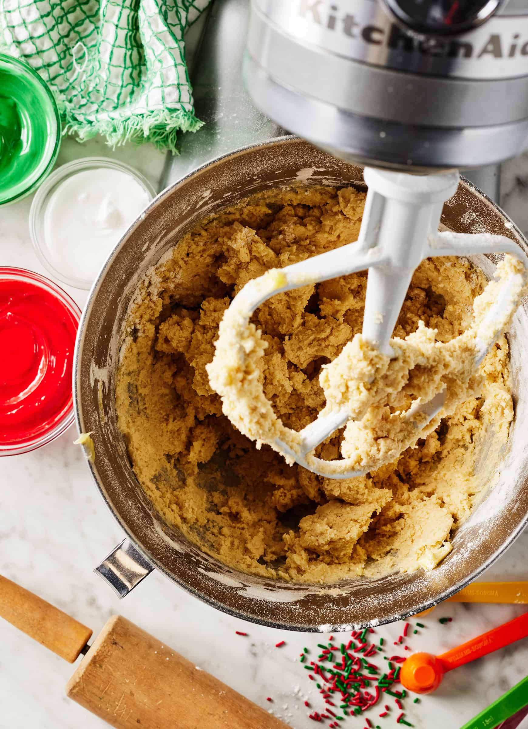 Mixing sugar cookie dough in stand mixer