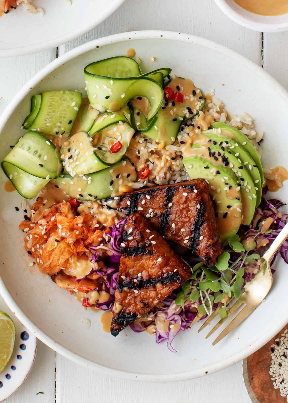 Vegan meal prep ideas - tempeh kimchi bowls
