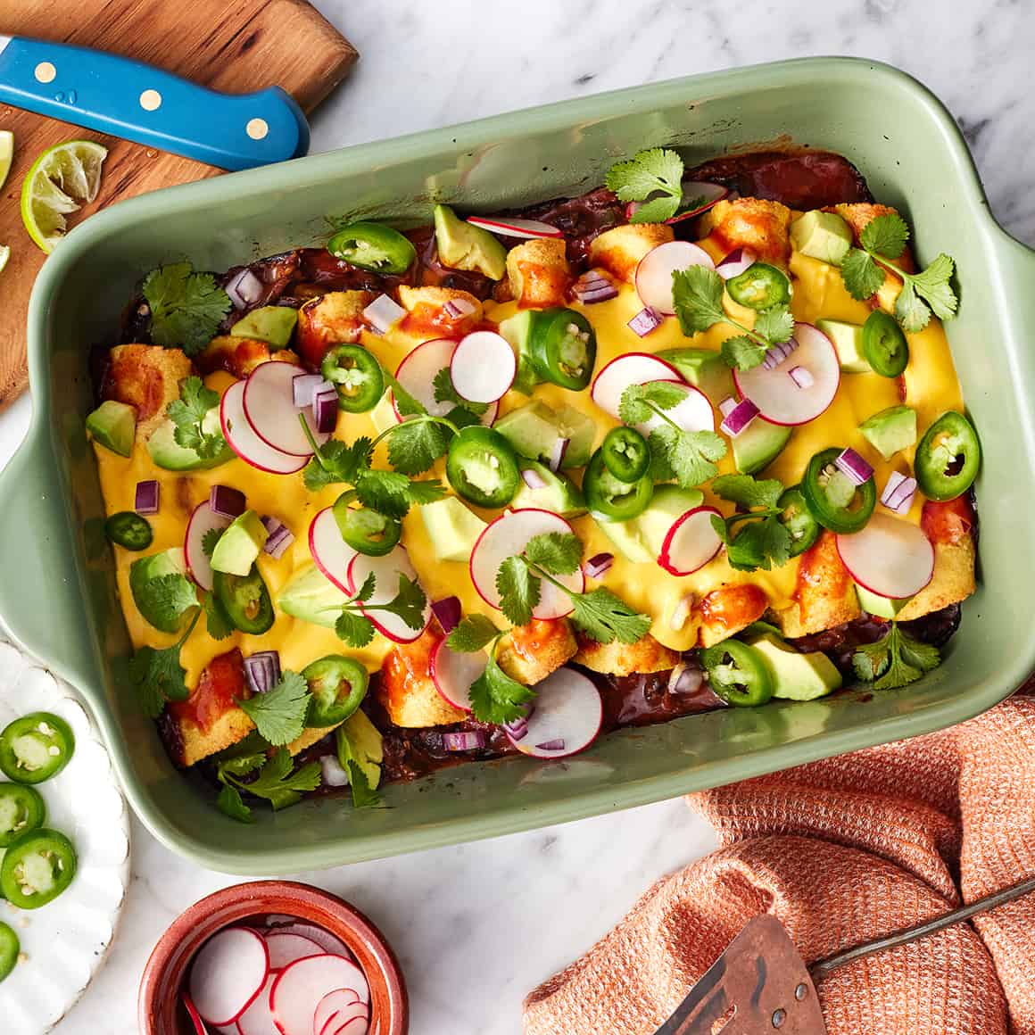 Freezer-friendly vegan enchiladas