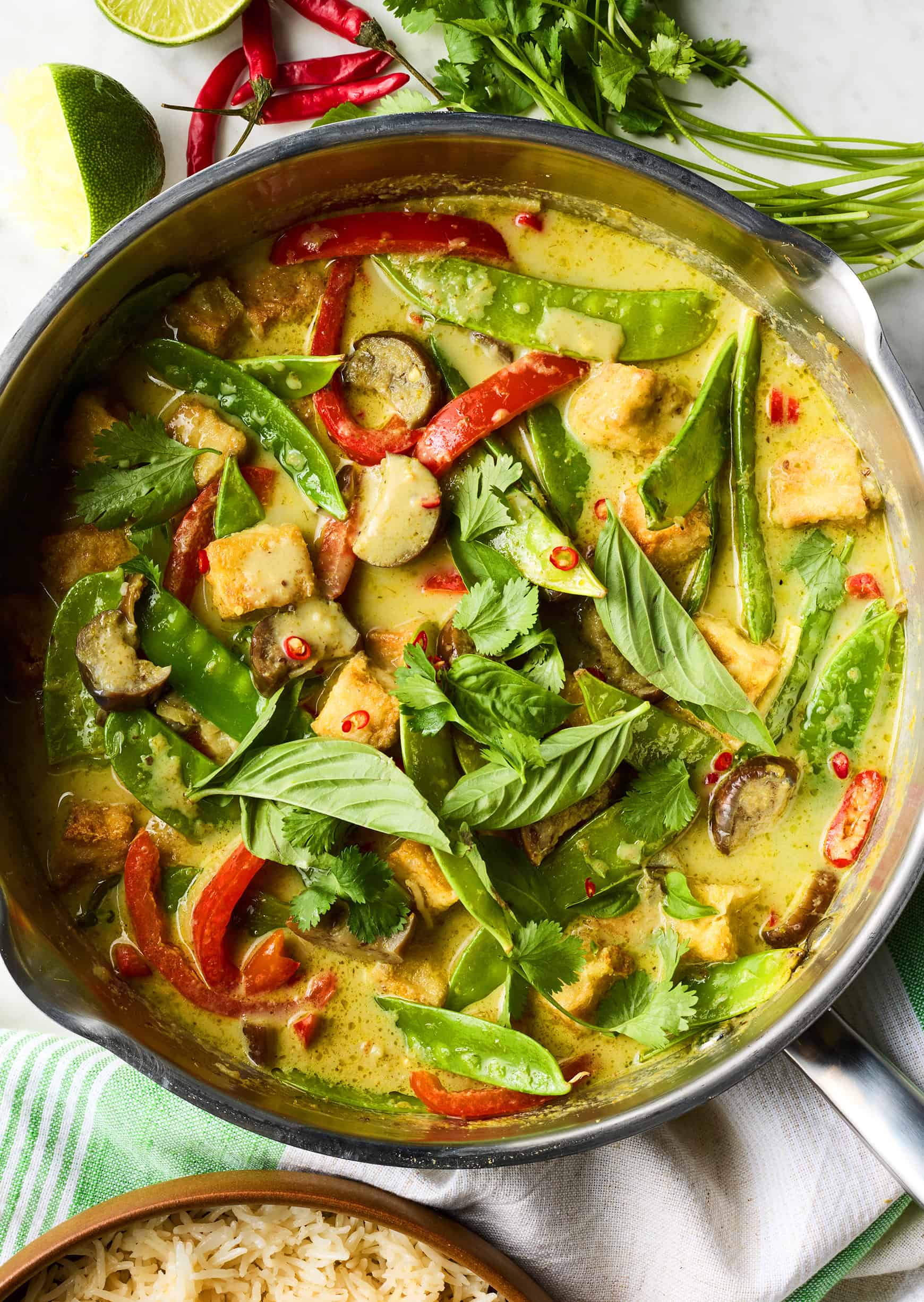 Thai green curry in skillet